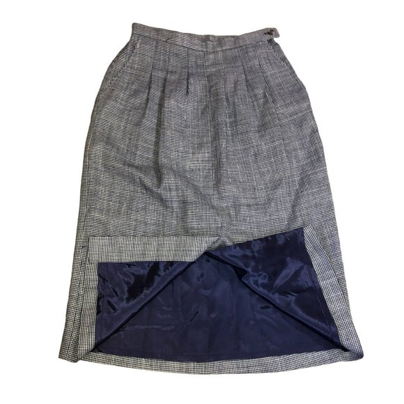NWT VTG BLUE HOUNDSTOOTH A LINE SKIRT 26" RAFFLES LINEN BLEND FULLY LINE WOMENS - Picture 2 of 6